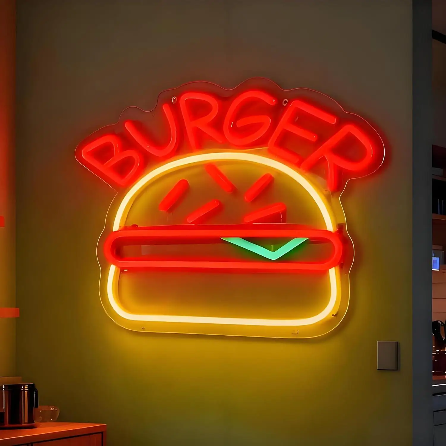 Burger Neon Sign USB Dimmable LED Light for Fast Food Restaurant Cafe Kitchen Food Themed Wall Art Decor Signboard Light Gifts
Burger Neon Sign USB Dimmable LED Light for Fast Food Restaurant Cafe Kitchen Food Themed Wall Art Decor Signboard Light Gifts