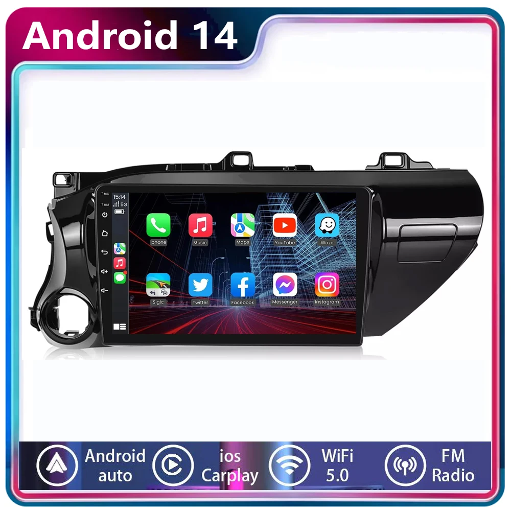 Android 14 Carplay Auto 10.1" Car Radio Multimedia Player For Toyota Hilux 2016 2017 2018 - 2020 Autoradio Stereo 2Din Head Unit
Android 14 Carplay Auto 10.1" Car Radio Multimedia Player For Toyota Hilux 2016 2017 2018 - 2020 Autoradio Stereo 2Din Head Unit