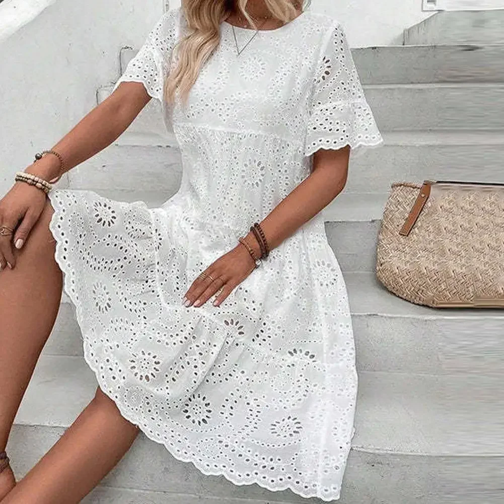 Women's Long Simple Casual Solid Hollow Out Pure Cotton Holiday Style High Waist Fashion Mid-Calf Summer Dresses NEW Vestidos 
Women's Long Simple Casual Solid Hollow Out Pure Cotton Holiday Style High Waist Fashion Mid-Calf Summer Dresses NEW Vestidos