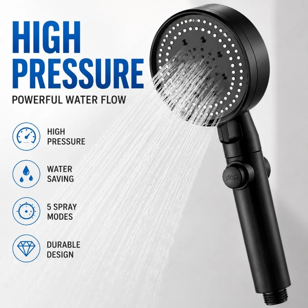 Handheld Shower Heads 5 Modes Adjustable High Pressure Water Saving Design Anti Clog Nozzles Easy Installation for Bathroom Use
Handheld Shower Heads 5 Modes Adjustable High Pressure Water Saving Design Anti Clog Nozzles Easy Installation for Bathroom Use
