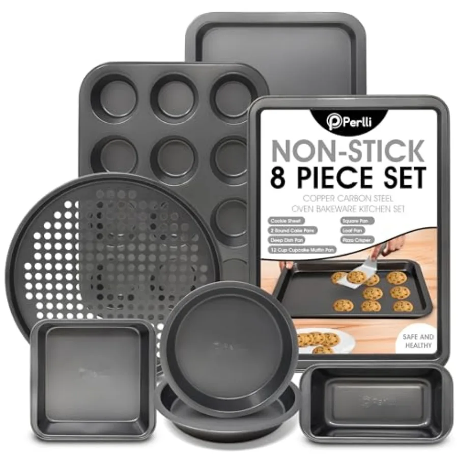 Non-Stick 8-Piece Bakeware Set Carbon Steel with Even Heat Distribution Oven Safe to 446°F BPA-Free Dishwasher Safe Stackable B
Non-Stick 8-Piece Bakeware Set Carbon Steel with Even Heat Distribution Oven Safe to 446°F BPA-Free Dishwasher Safe Stackable B