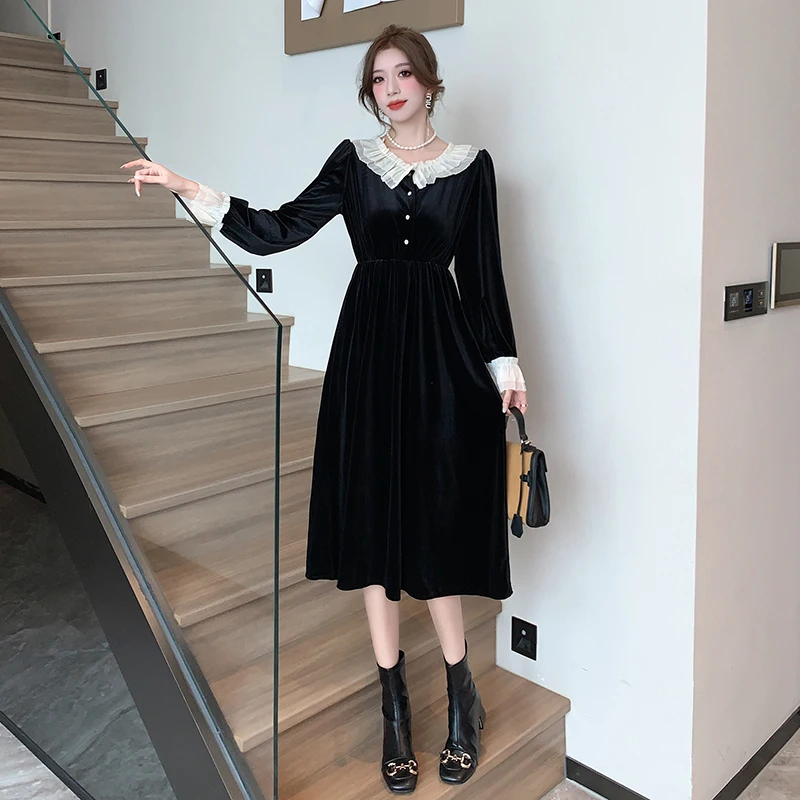 2023 Autumn/Winter New French Hepburn Wind Lotus Leaf Neck Design High Waist Contrast Velvet Dress for Women
2023 Autumn/Winter New French Hepburn Wind Lotus Leaf Neck Design High Waist Contrast Velvet Dress for Women