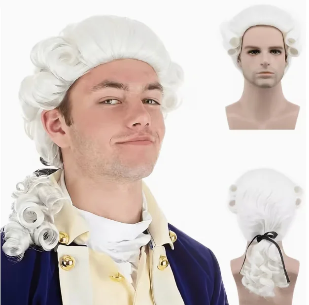 White Colonial Judge Wig for Men 18th Century Lawyer Gentleman Curly Wig Halloween Cosplay Costume Synthetic Hair Wig
White Colonial Judge Wig for Men 18th Century Lawyer Gentleman Curly Wig Halloween Cosplay Costume Synthetic Hair Wig