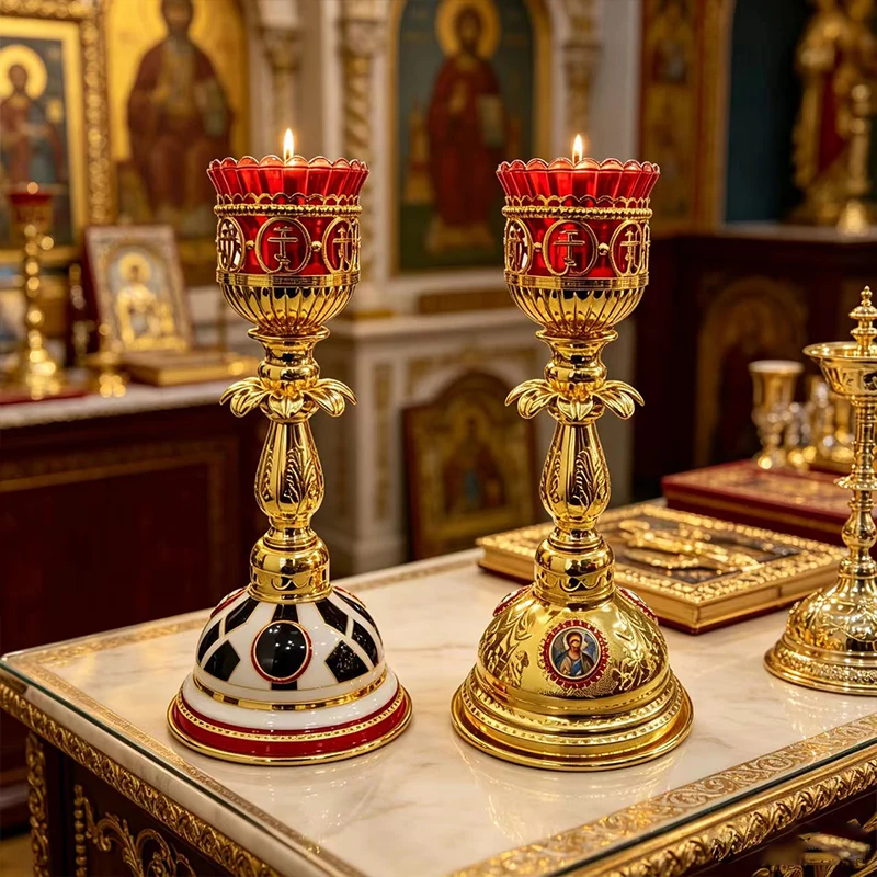 Ornate Gold Metal Vigil Lamp with Red Glass Cup 11.6in Standing Candle Holder Orthodox Christian Lampada for Altar Prayer Decor
Ornate Gold Metal Vigil Lamp with Red Glass Cup 11.6in Standing Candle Holder Orthodox Christian Lampada for Altar Prayer Decor