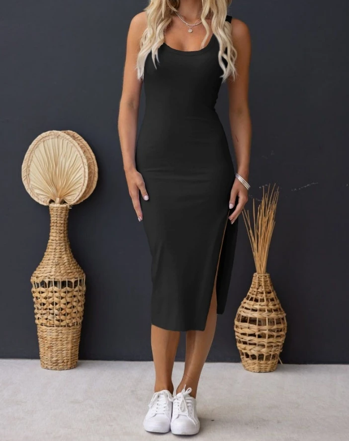 Dress for Women 2024 Solid Color Minimalist and Tight Fitting U-Neck Sleeveless Slit Casual Dress Sleeveless Medium Length Dress
Dress for Women 2024 Solid Color Minimalist and Tight Fitting U-Neck Sleeveless Slit Casual Dress Sleeveless Medium Length Dress