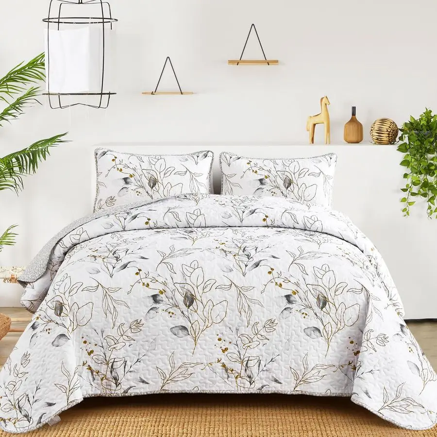 Grey Quilt Set Queen,3 Pieces Reversible Elegant Grey Botanical Leaves Pattern Bedspread Coverlet Soft Microfiber Bed Cover for
Grey Quilt Set Queen,3 Pieces Reversible Elegant Grey Botanical Leaves Pattern Bedspread Coverlet Soft Microfiber Bed Cover for