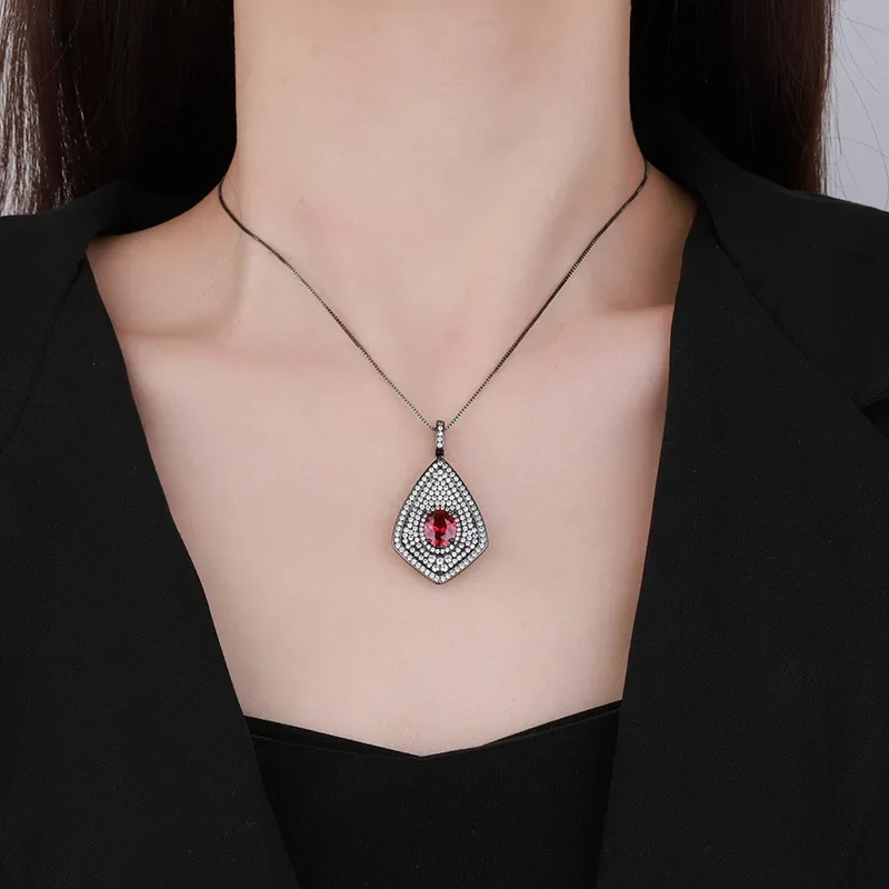 Eye Catching Oval Gemstone Pendant Necklace with Pave Set Crystals Elegant Red Blue Options Vintage Style for Special Occasions
Eye Catching Oval Gemstone Pendant Necklace with Pave Set Crystals Elegant Red Blue Options Vintage Style for Special Occasions
