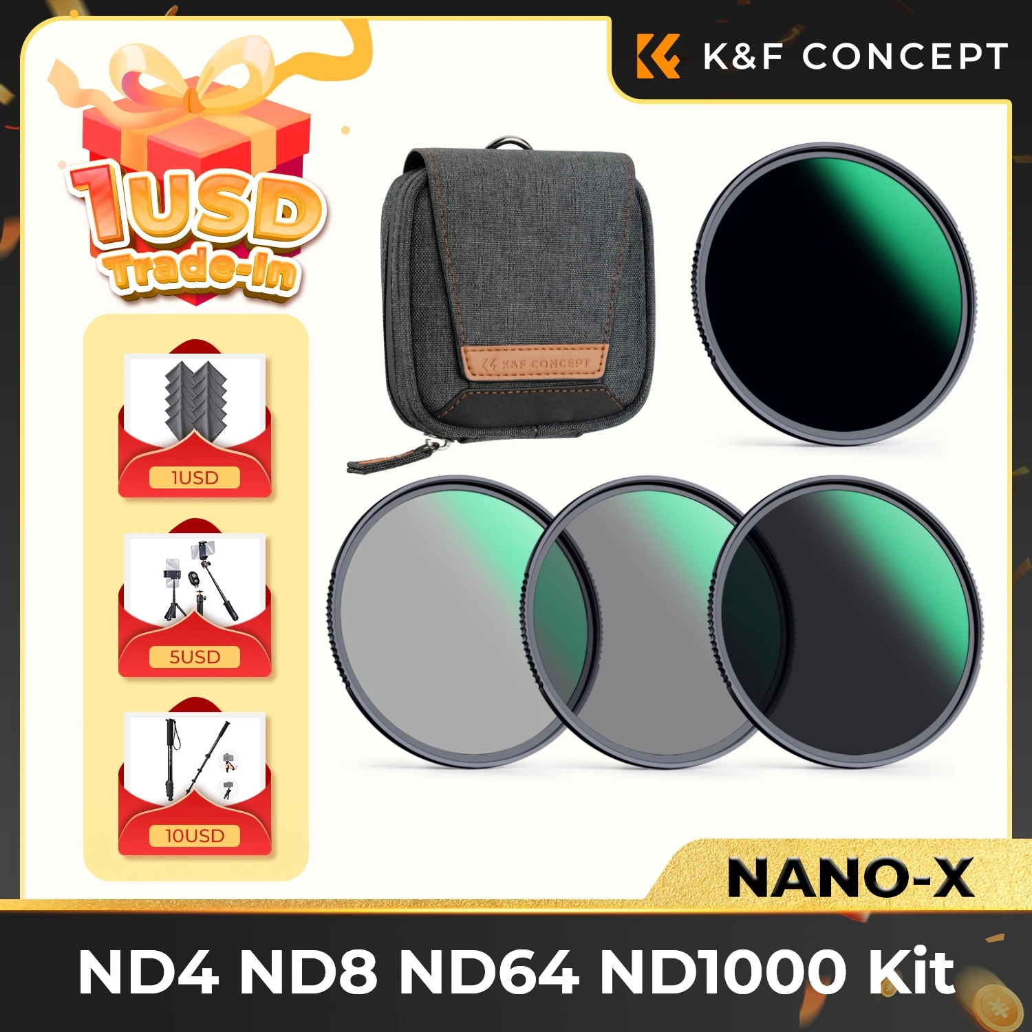 K&F Concept 49-82mm 4pcs ND Filter Kit ND4 ND8 ND64 ND1000 Camera Lenses Filter with Pouch for Canon Nikon Leica Camera Lenses
K&F Concept 49-82mm 4pcs ND Filter Kit ND4 ND8 ND64 ND1000 Camera Lenses Filter with Pouch for Canon Nikon Leica Camera Lenses
