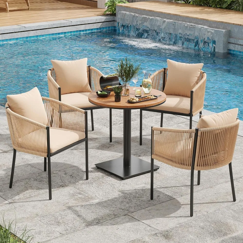 5 Pieces Outdoor Dining Set for 4, Patio Table and Chairs Set 4 X Rattan Wicker Patio Chair with Cushions and 1 X Outdoor Table
5 Pieces Outdoor Dining Set for 4, Patio Table and Chairs Set 4 X Rattan Wicker Patio Chair with Cushions and 1 X Outdoor Table
