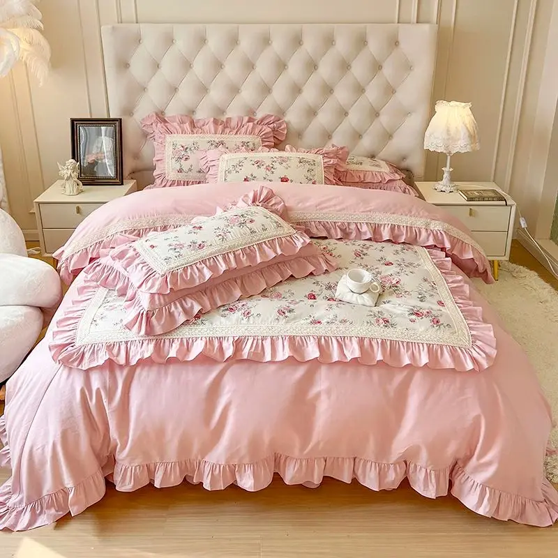 100% Cotton Korean Princess Style Rose Flower Print Ruffles Bedding Set Duvet Cover Bed Sheet/Fitted Sheet/Bed Skirt Pillowcases
100% Cotton Korean Princess Style Rose Flower Print Ruffles Bedding Set Duvet Cover Bed Sheet/Fitted Sheet/Bed Skirt Pillowcases
