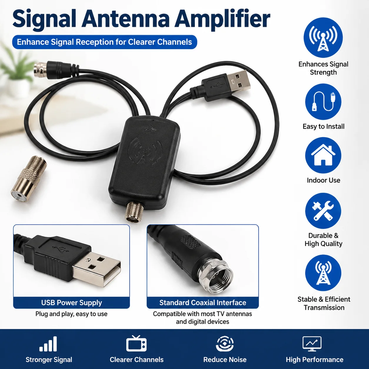 High-Definition Digital TV Antenna Amplifier Low Noise Signal Booster TV Antenna Digital HDTV Signal Amplifier With Adapter
High-Definition Digital TV Antenna Amplifier Low Noise Signal Booster TV Antenna Digital HDTV Signal Amplifier With Adapter