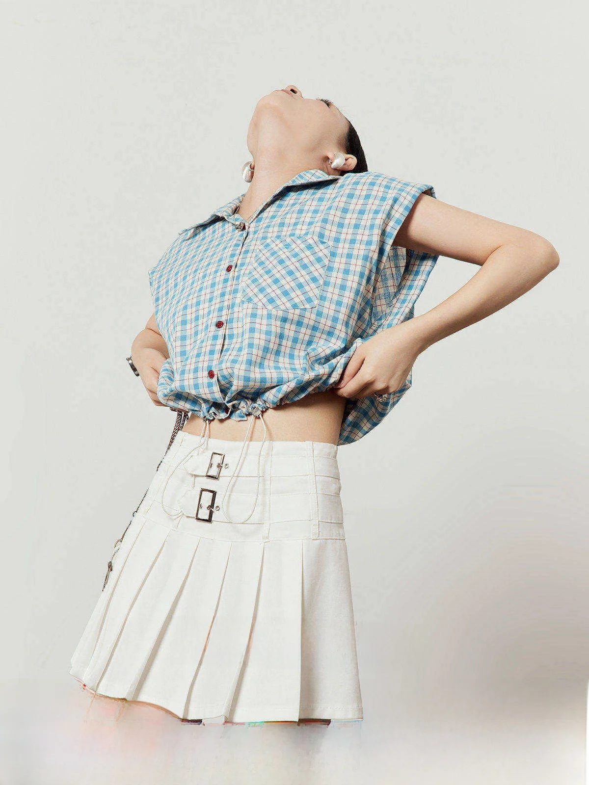 Blue Plaid Women's Shirt Summer 2025 New Style Drawstring Hem Padded Shoulder Small Flying Sleeve Shirt Loose Fit UV Protection
Blue Plaid Women's Shirt Summer 2025 New Style Drawstring Hem Padded Shoulder Small Flying Sleeve Shirt Loose Fit UV Protection
