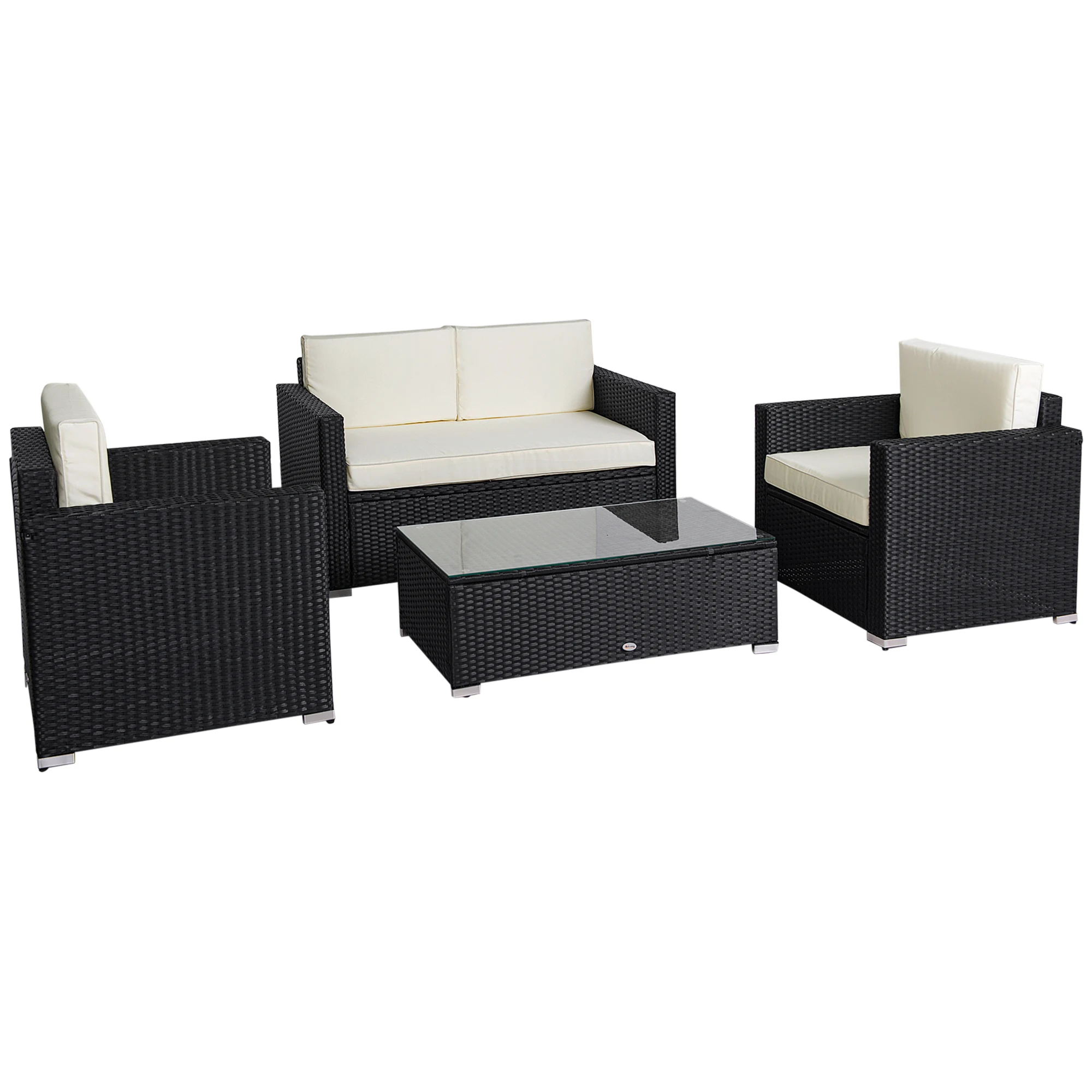 Outside Rattan Wicker Chair Loveseat Set for Patio W/ Glass Coffee Table, Black
Outside Rattan Wicker Chair Loveseat Set for Patio W/ Glass Coffee Table, Black