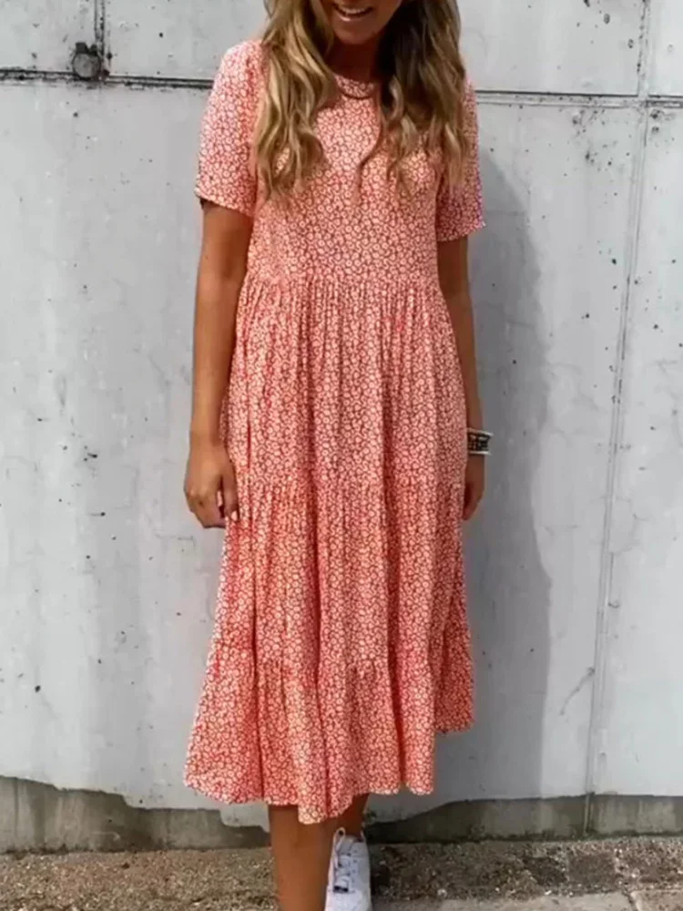 Short Sleeve Simple Print Maxi Dress, Women Summer Holiday O-Neck Elegant Party Dress, Fashion Patchwork Loose Fit Ladies Dress
Short Sleeve Simple Print Maxi Dress, Women Summer Holiday O-Neck Elegant Party Dress, Fashion Patchwork Loose Fit Ladies Dress