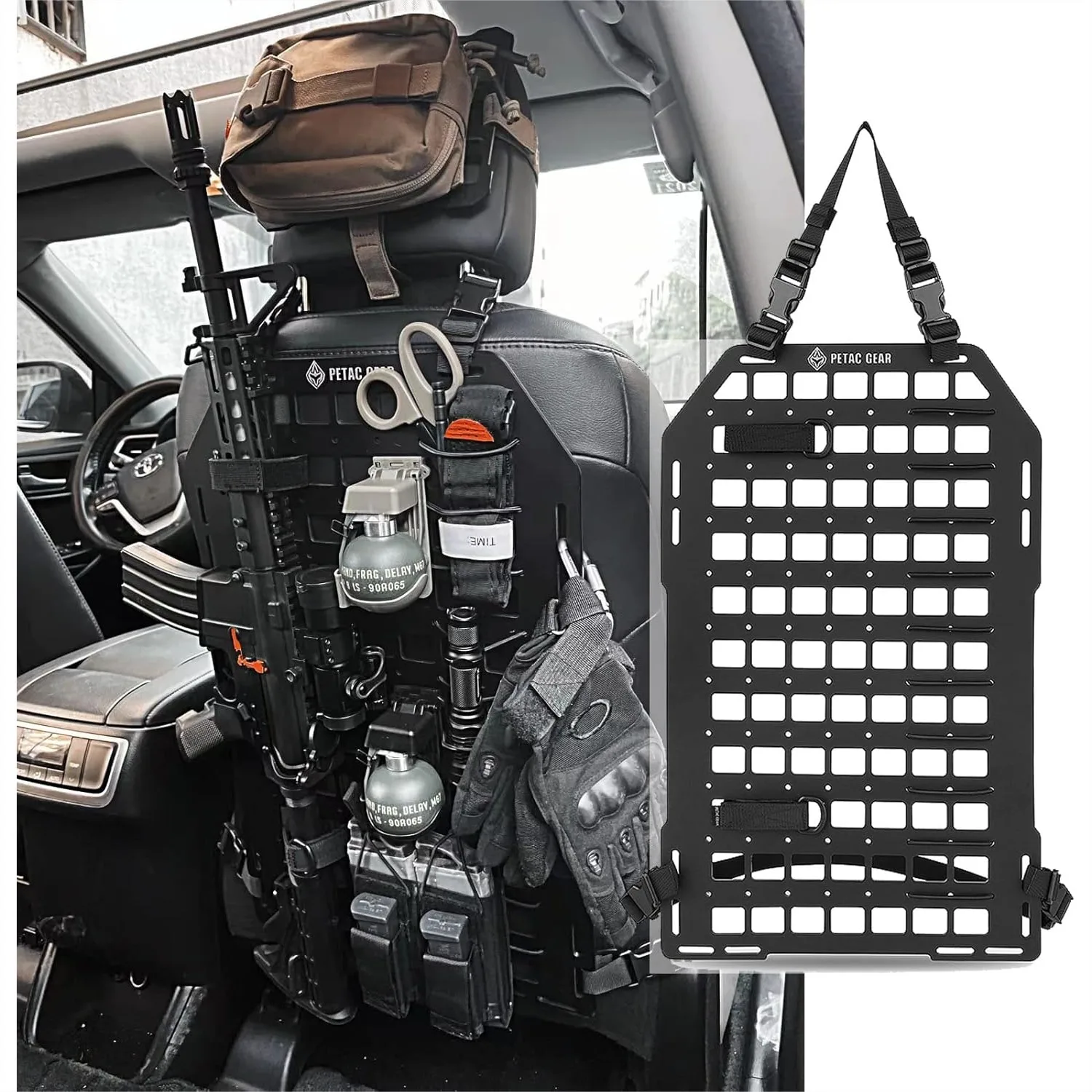 Tactical Car Seat Back Organizer with Rigid MOLLE Panel for Vehicle Truck Gear Storage
Tactical Car Seat Back Organizer with Rigid MOLLE Panel for Vehicle Truck Gear Storage