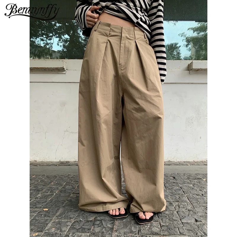 Benuynffy Korean Style Pleated Front Casual Pants Women 2026 Summer New Khaki Mid Waisted Loose Wide Leg Trousers For Woman
Benuynffy Korean Style Pleated Front Casual Pants Women 2026 Summer New Khaki Mid Waisted Loose Wide Leg Trousers For Woman