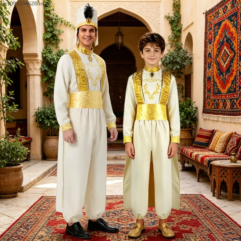 Arabian Prince Cosplay Costume White Gold Embroidered Set with Hat Traditions Ethnic Stage Performance Outfits for Men Junge
Arabian Prince Cosplay Costume White Gold Embroidered Set with Hat Traditions Ethnic Stage Performance Outfits for Men Junge