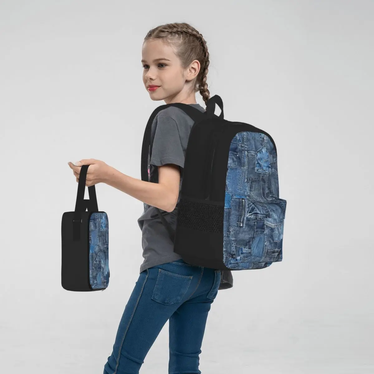 Blue Denim Jeans Pocket Patchwork BackpacksStudents School Bags Kids Rucksack Lunch Bag Pen Bag Three-Piece Set
Blue Denim Jeans Pocket Patchwork BackpacksStudents School Bags Kids Rucksack Lunch Bag Pen Bag Three-Piece Set