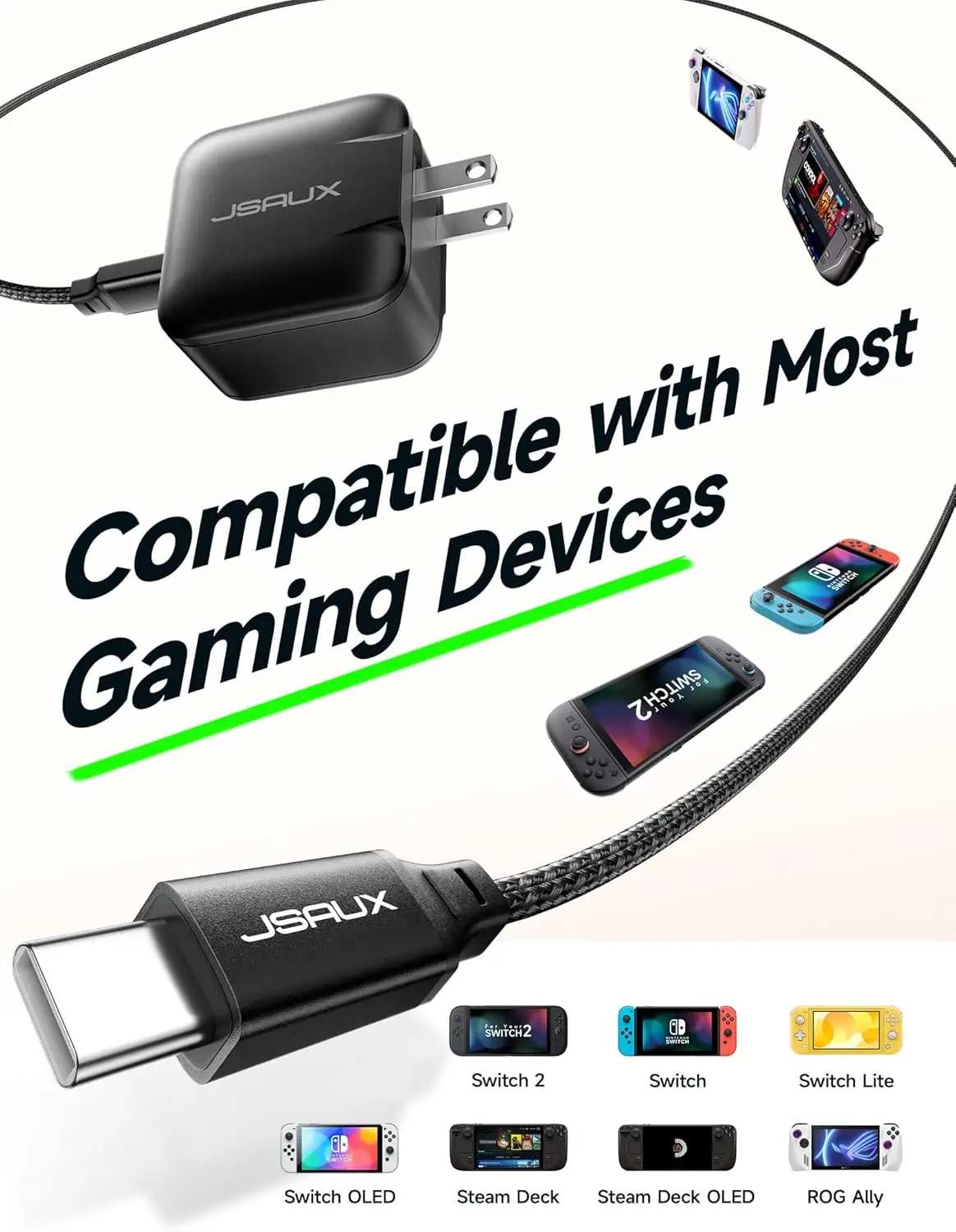 65W Super Fast Charger with 6FT USB-C Cable for Nintendo Switch 2, 65 Watt PD Wall Fast Charger with EU & UK Plug for Switch 2
65W Super Fast Charger with 6FT USB-C Cable for Nintendo Switch 2, 65 Watt PD Wall Fast Charger with EU & UK Plug for Switch 2