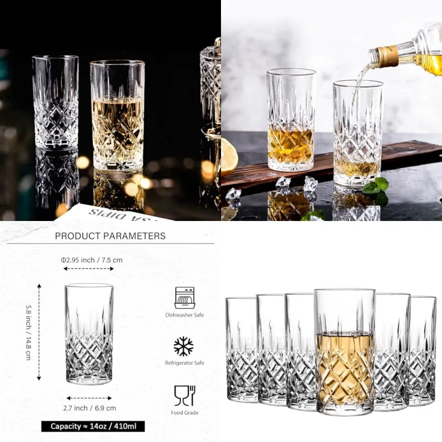 Highball Glasses Collins Tall Beverage Set of 6, 14 oz Cups Glassware for Drinks, Water, Beer, Soda
Highball Glasses Collins Tall Beverage Set of 6, 14 oz Cups Glassware for Drinks, Water, Beer, Soda