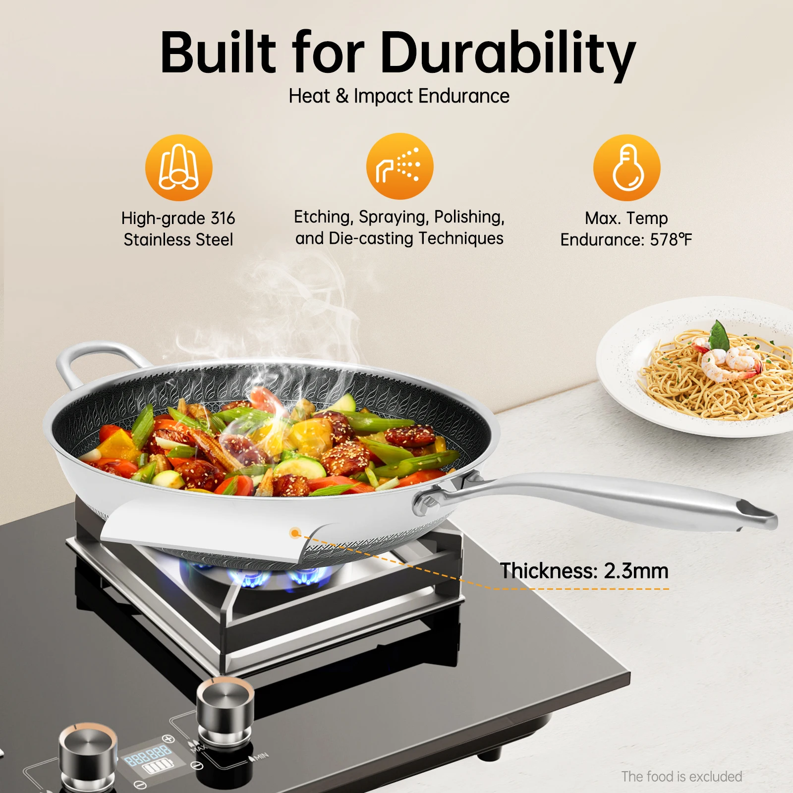 Honeycomb Wok 13.4 Inches Stainless Steel Non Stick Double Sided Honeycomb Cooking Frying Pan w/Lid for Gas Stove Ceramic Stove
Honeycomb Wok 13.4 Inches Stainless Steel Non Stick Double Sided Honeycomb Cooking Frying Pan w/Lid for Gas Stove Ceramic Stove