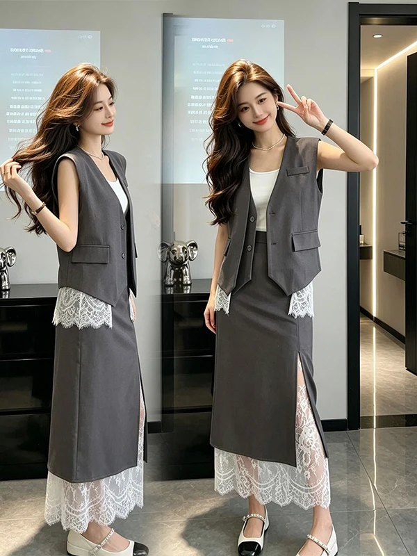 Elegant Women's Two-Piece Set High-End Patchwork Jacket Spring Summer New Design Suit Vest Midi Skirt Ensemble
Elegant Women's Two-Piece Set High-End Patchwork Jacket Spring Summer New Design Suit Vest Midi Skirt Ensemble