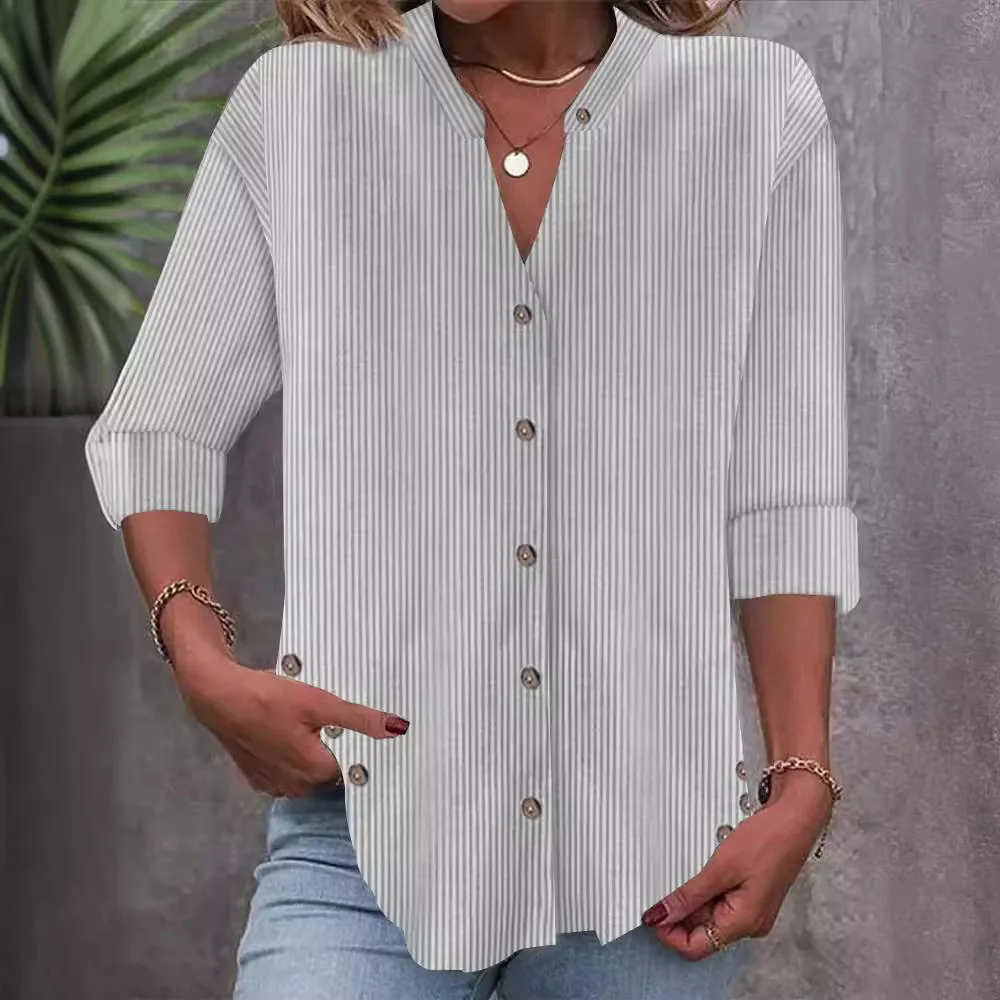 2025 women's clothing autumn and winter new European and American casual fashion button-striped long-sleeved solid color shirt
2025 women's clothing autumn and winter new European and American casual fashion button-striped long-sleeved solid color shirt