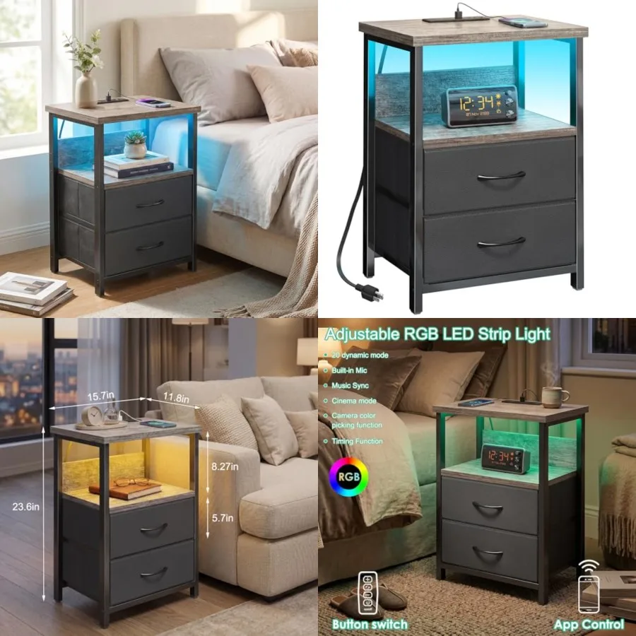 Night Stand with Charging Station, LED Nightstand with U-S-B Ports and Outlets, 2 Fabric Storage Drawers with PU Finish, Bed Si
Night Stand with Charging Station, LED Nightstand with U-S-B Ports and Outlets, 2 Fabric Storage Drawers with PU Finish, Bed Si
