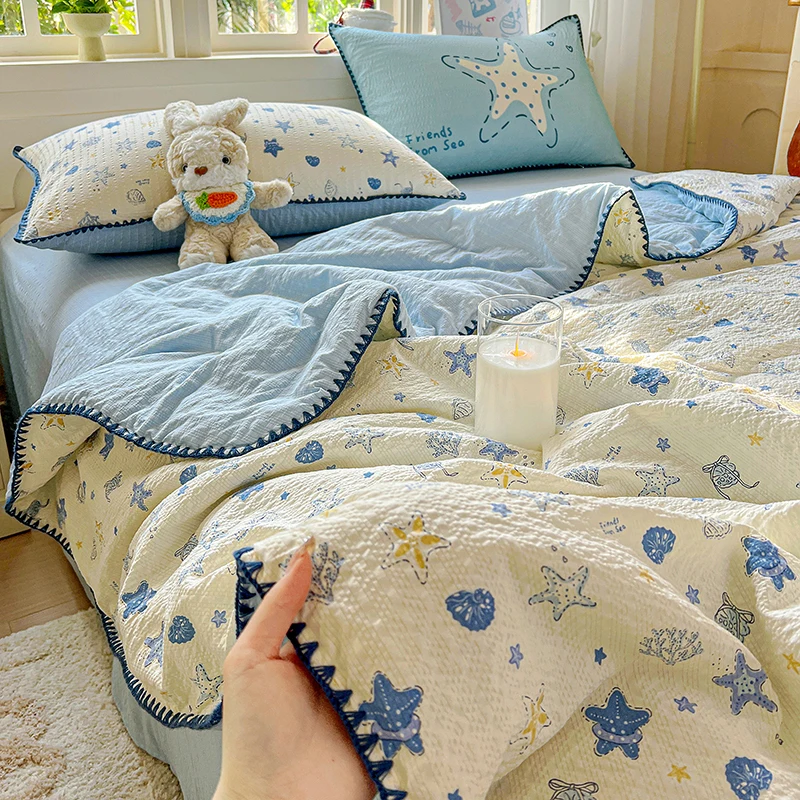 1pc Puff Yarn Summer Blanket with Embroidery Single/Queen Quilted Duvet Starfish Printed Comforter for Summer Bedspreads 여름이불
1pc Puff Yarn Summer Blanket with Embroidery Single/Queen Quilted Duvet Starfish Printed Comforter for Summer Bedspreads 여름이불