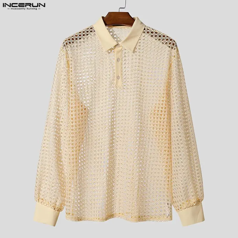 Мужская рубашка INCERUN, однотонная, с отложным воротником, длинным рукавом, сетчатая, прозрачная, уличная одежда, свободный крой, модные повседневные топы 2026, рубашки-камизы
Мужская рубашка INCERUN, однотонная, с отложным воротником, длинным рукавом, сетчатая, прозрачная, уличная одежда, свободный крой, модные повседневные топы 2026, рубашки-камизы