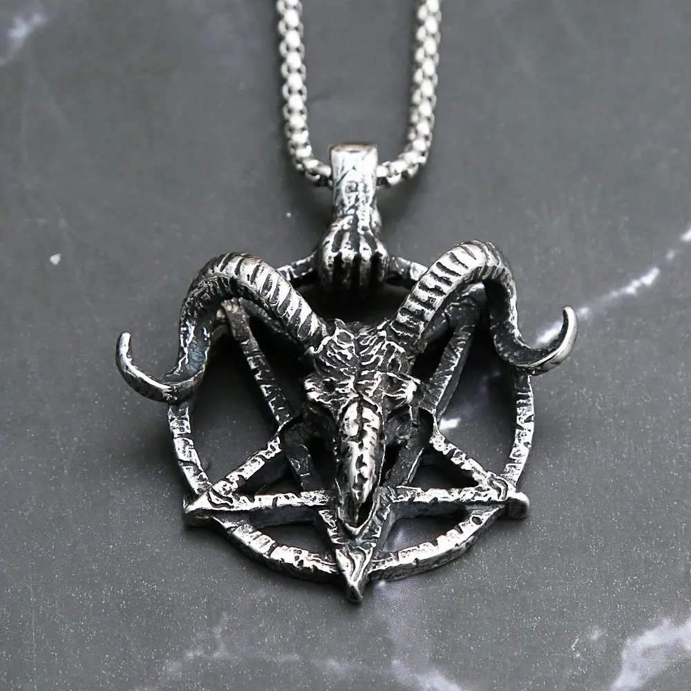Punk Gothic Pan God Goat Skull Pendant Necklace Stainless Steel Devil Pan Pentagram Necklace for Men Women Fashion Lucky Jewelry
Punk Gothic Pan God Goat Skull Pendant Necklace Stainless Steel Devil Pan Pentagram Necklace for Men Women Fashion Lucky Jewelry
