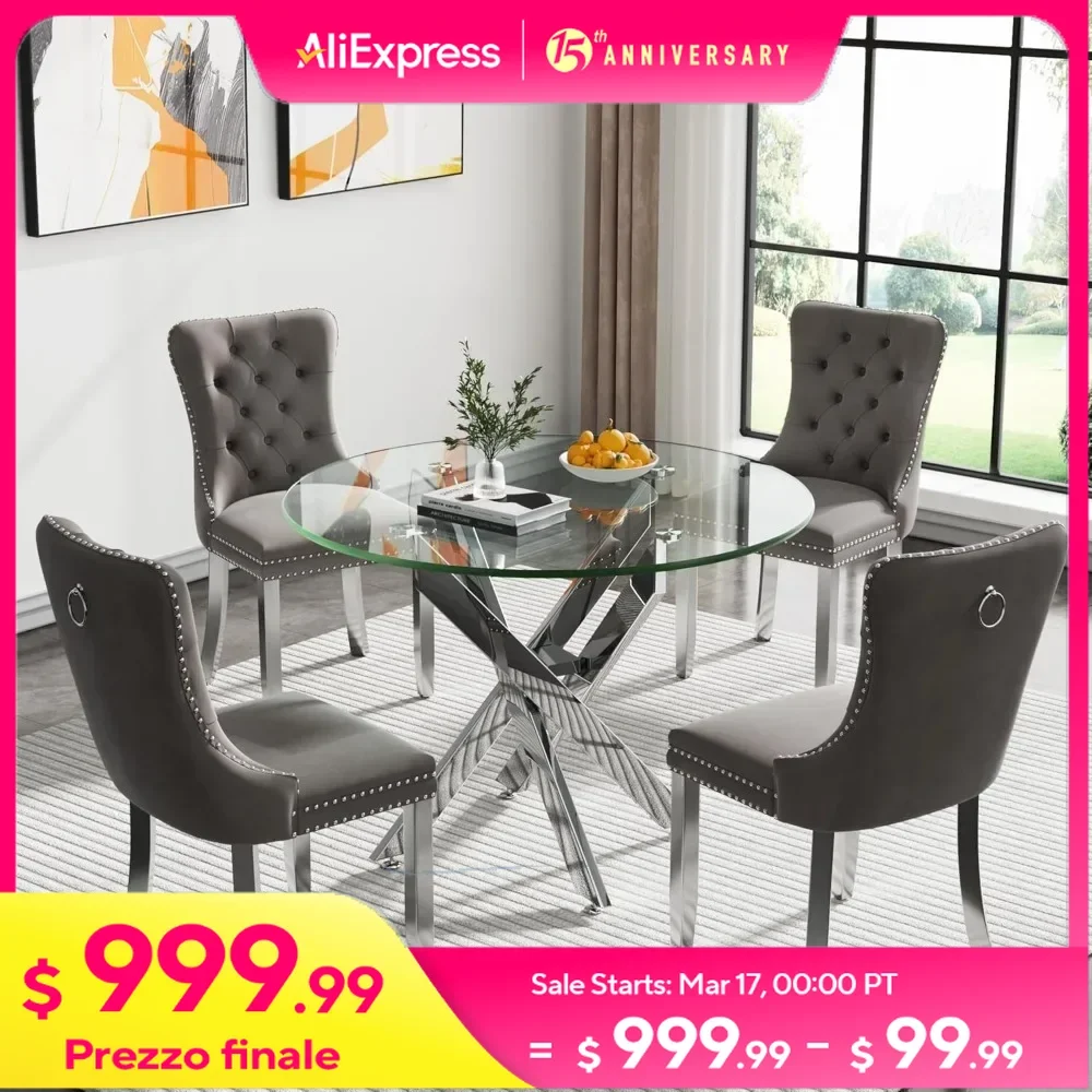 5 Piece Dining Table Set, 35.4'' Glass Round Table and 4 Upholstered Dining Chairs, Table and Chair Set for 4
5 Piece Dining Table Set, 35.4'' Glass Round Table and 4 Upholstered Dining Chairs, Table and Chair Set for 4