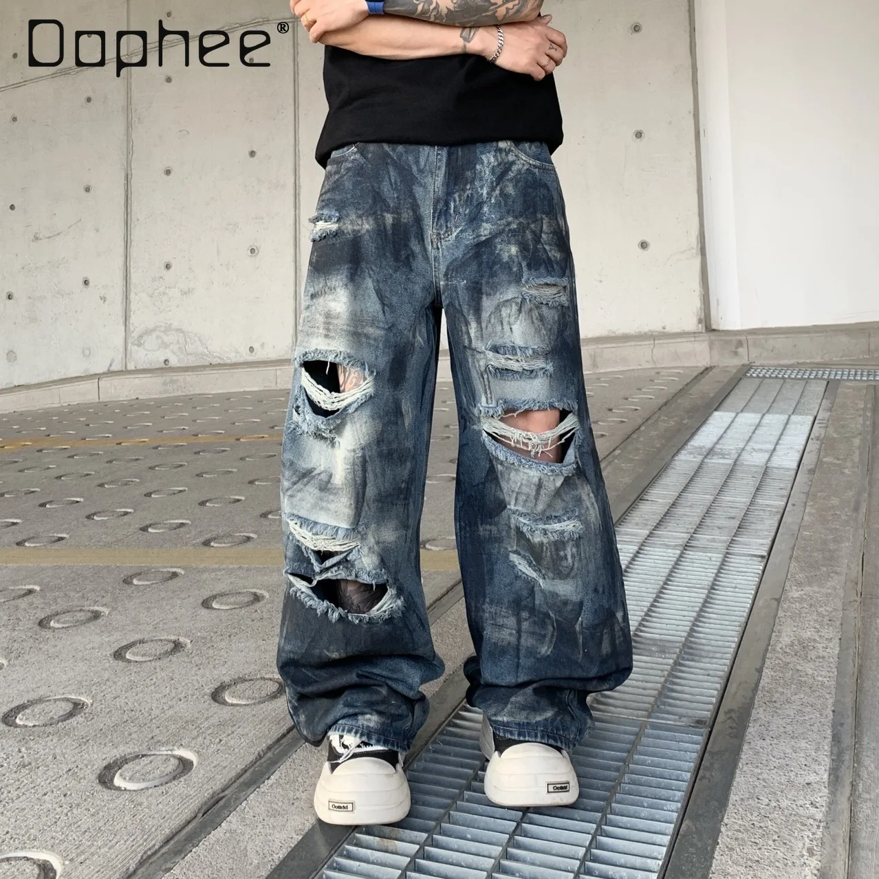 Men American Wasteland Style Ripped Blue Jeans Spring Autumn Loose Casual Wide Leg Mud Yellow Curved Daily Trousers
Men American Wasteland Style Ripped Blue Jeans Spring Autumn Loose Casual Wide Leg Mud Yellow Curved Daily Trousers