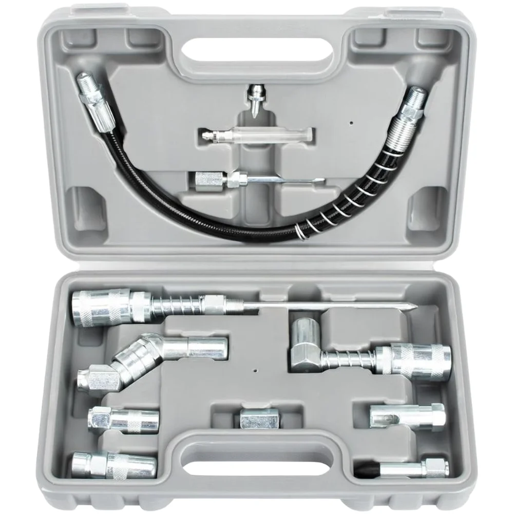 For Automotive Lubrication Tool Set 12 Piece with Aluminum Zerk Fittings Grease Couplers and Adjustable Extension Nozzles
For Automotive Lubrication Tool Set 12 Piece with Aluminum Zerk Fittings Grease Couplers and Adjustable Extension Nozzles