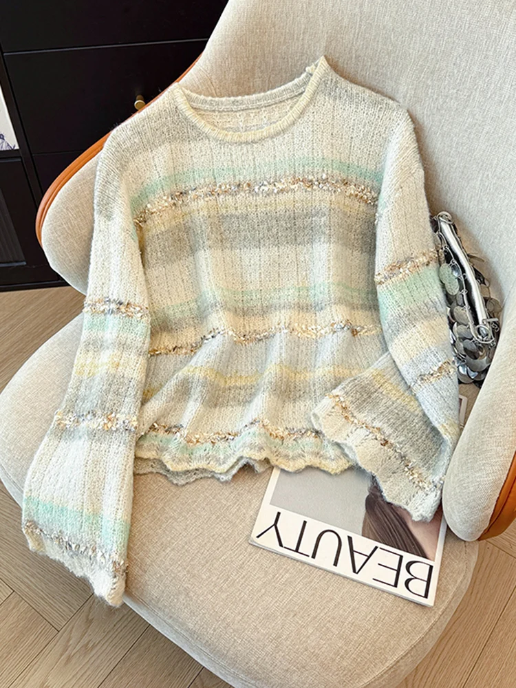 Свободный женский свитер в полоску, однотонный, вязаный, весна-осень, новый, удобный базовый слой, повседневный, свободного кроя
Свободный женский свитер в полоску, однотонный, вязаный, весна-осень, новый, удобный базовый слой, повседневный, свободного кроя