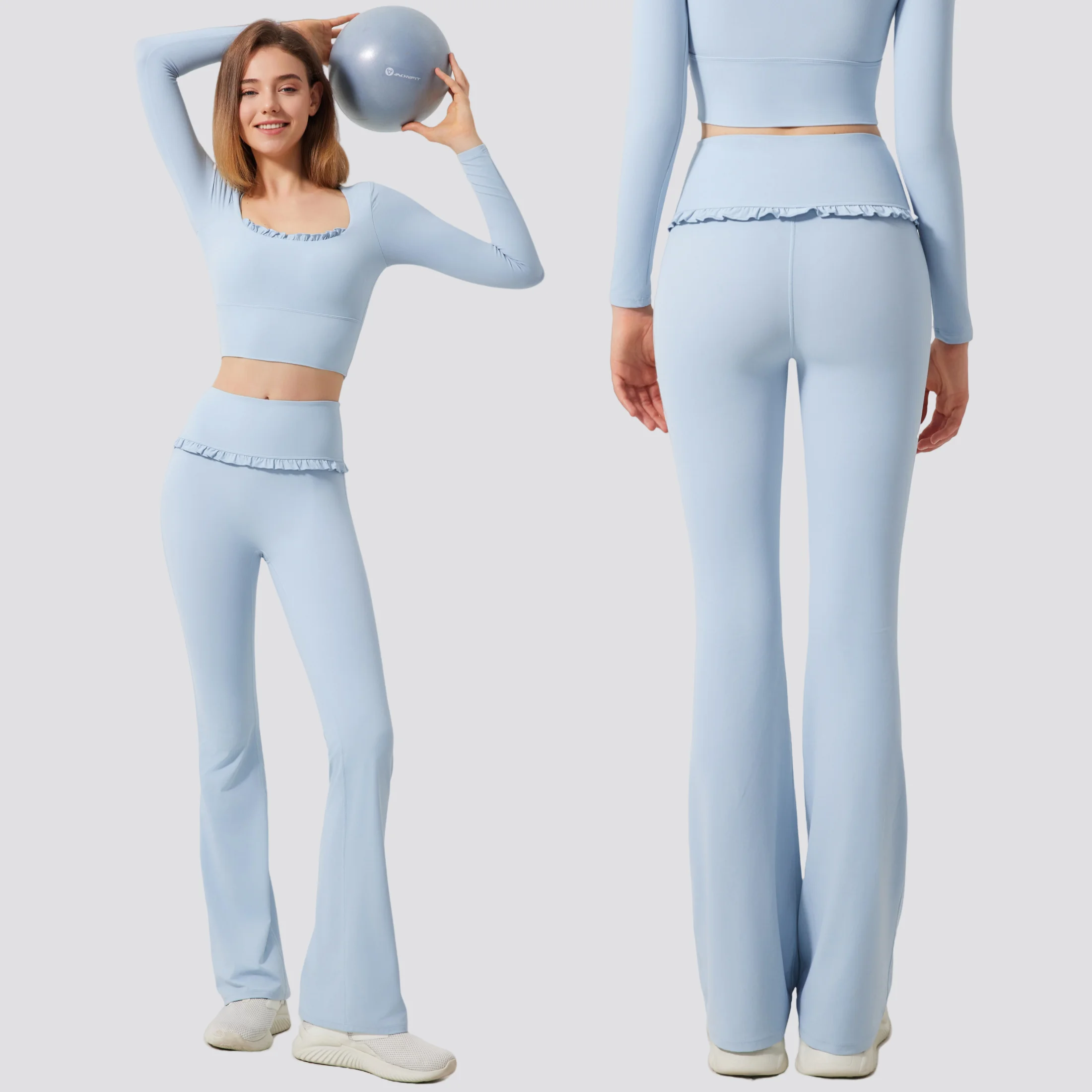 2Pcs Yoga Set Women Lotus Gym Fitness Padded Long Sleeve Sports Crop Top High Waist Flared Leggings with Ruffles Workout Clothes
2Pcs Yoga Set Women Lotus Gym Fitness Padded Long Sleeve Sports Crop Top High Waist Flared Leggings with Ruffles Workout Clothes