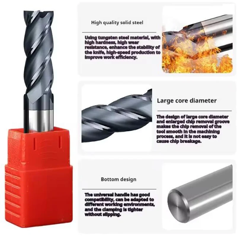 Endmill Cutting HRC55 4 Flute 4mm 5mm 6mm 8mm 12mm Metal Alloy Carbide Milling Tungsten Steel Milling Cutter End Mill Tools
Endmill Cutting HRC55 4 Flute 4mm 5mm 6mm 8mm 12mm Metal Alloy Carbide Milling Tungsten Steel Milling Cutter End Mill Tools