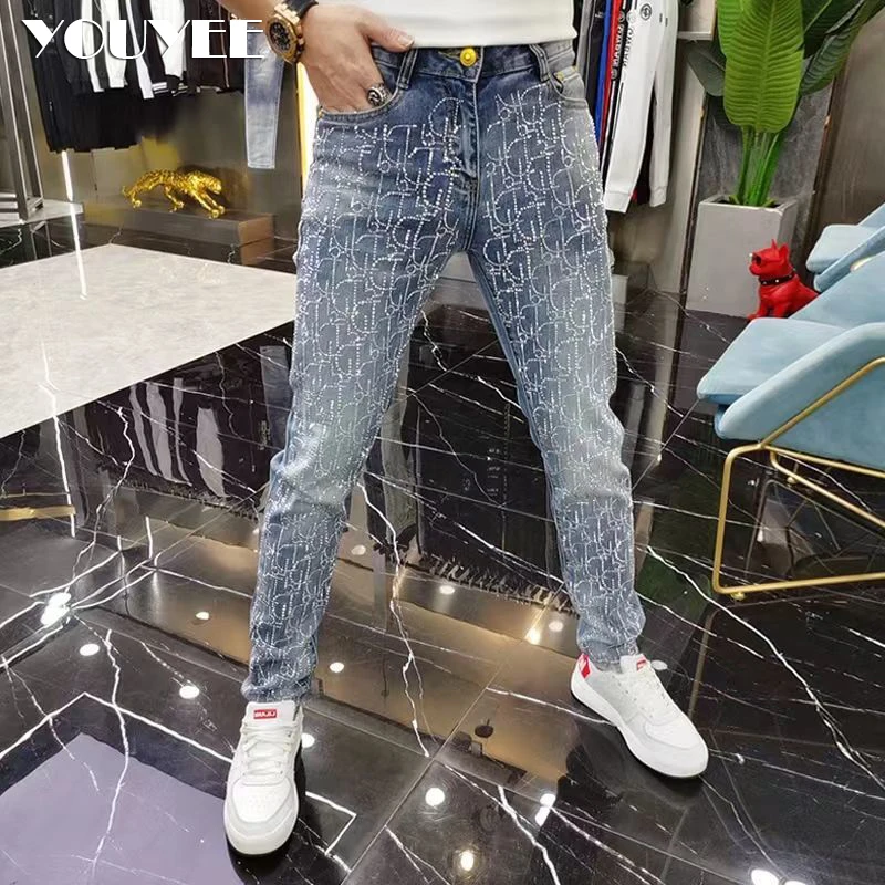 Designer Jeans Men Full Rhinestone Male Tight Pencil Pants New Fashion Luxury High-quality Man Denim Slim Trousers streetwear
Designer Jeans Men Full Rhinestone Male Tight Pencil Pants New Fashion Luxury High-quality Man Denim Slim Trousers streetwear