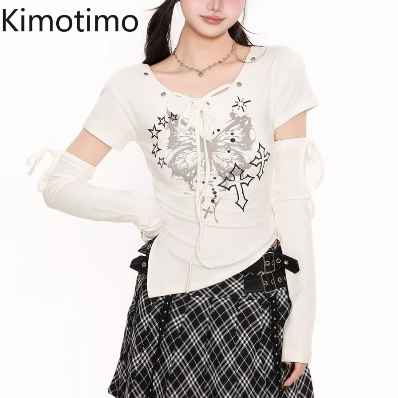 Kimotimo Sweet Butterfly Print Short Sleeve T-shirt Women Vintage Hollow Lace Up Slim Fit Crop Top Summer New Y2k Aesthetic Tees
Kimotimo Sweet Butterfly Print Short Sleeve T-shirt Women Vintage Hollow Lace Up Slim Fit Crop Top Summer New Y2k Aesthetic Tees