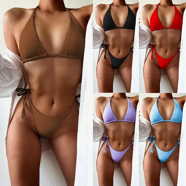 5 Colors Sexy Bikini Women Solid Swimwear Swimsuit Triangle Halter Pit Striped Bikinis Set Bathing Suit Female Banadores Mujer
5 Colors Sexy Bikini Women Solid Swimwear Swimsuit Triangle Halter Pit Striped Bikinis Set Bathing Suit Female Banadores Mujer