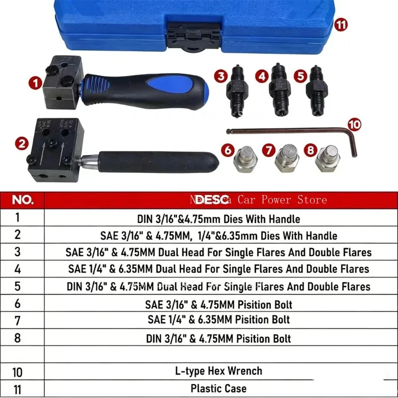 11PCS Brake Flaring Tool Kit Universal for 4.75mm/6.35mm Brake Lines For DIY Garage
11PCS Brake Flaring Tool Kit Universal for 4.75mm/6.35mm Brake Lines For DIY Garage
