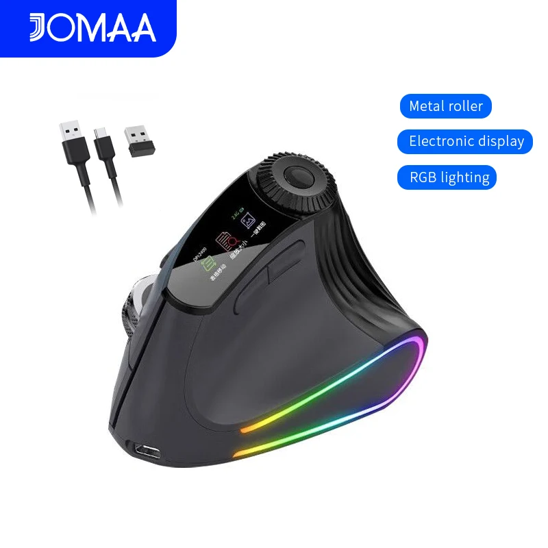 JOMAA Ergonomic Rechargeable Wireless Mouse 2.4G & Bluetooth Dual Mode RGB Silent Vertical Design with Fast Scroll Wheel for Hom
