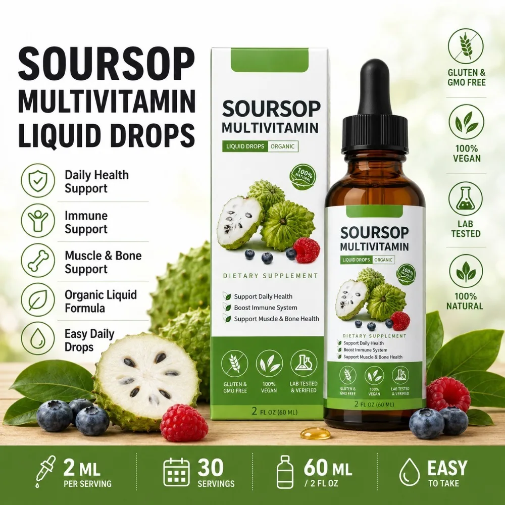Organic Soursop Multivitamin Liquid Drops 60ml Soursop 10:1 Vitamins B6 C D Vegan Gluten GMO Free Lab Tested Daily Wellness
Organic Soursop Multivitamin Liquid Drops 60ml Soursop 10:1 Vitamins B6 C D Vegan Gluten GMO Free Lab Tested Daily Wellness