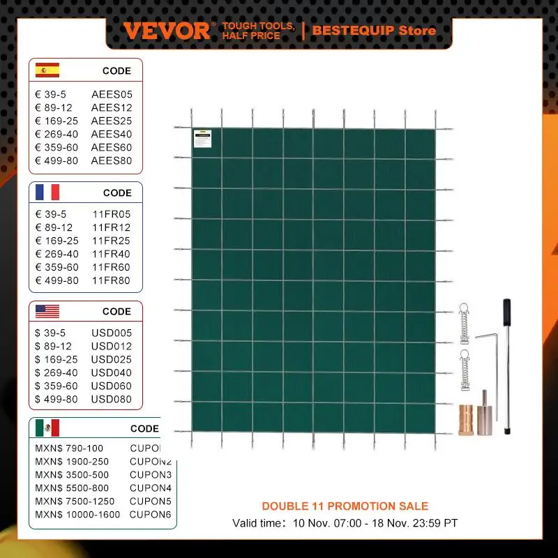 VEVOR 12x2 4/14x2 8/18x40 футов защитный чехол для бассейна прямоугольная зимняя крышка для бассейна с тройной прострочкой высокопрочный сетчатый полипропиленовый материал
VEVOR 12x2 4/14x2 8/18x40 футов защитный чехол для бассейна прямоугольная зимняя крышка для бассейна с тройной прострочкой высокопрочный сетчатый полипропиленовый материал