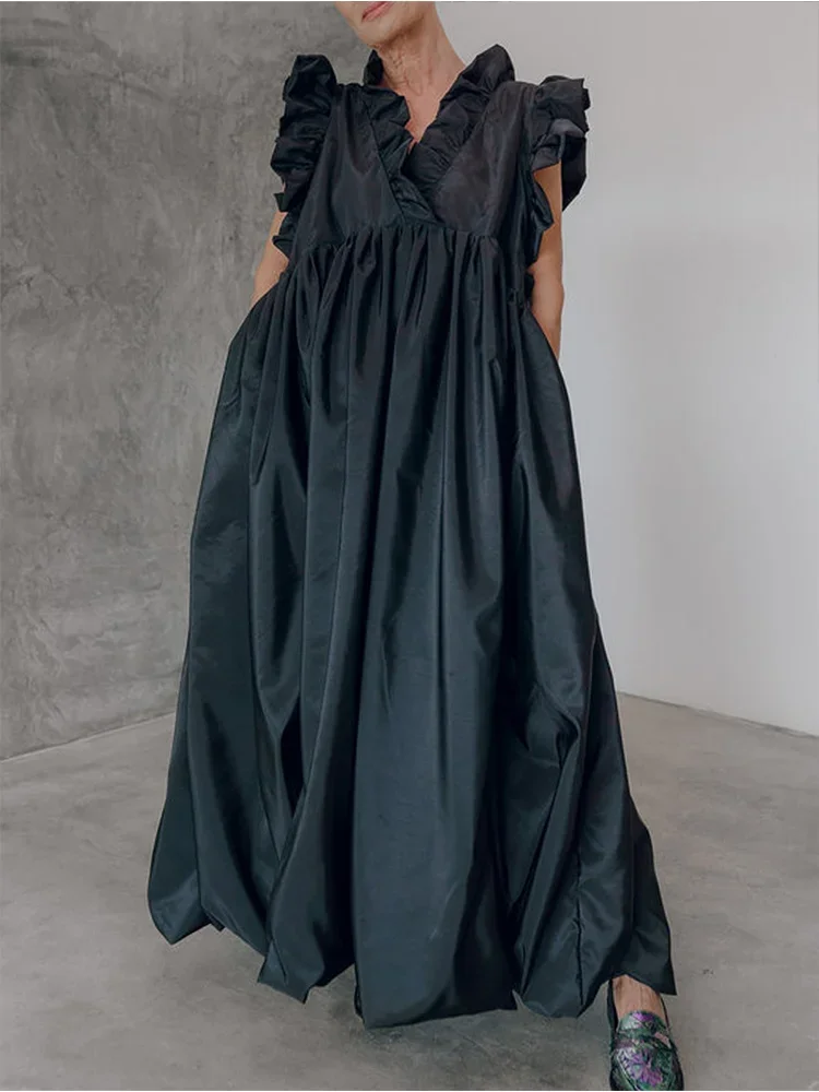 Women’s Party Club Tank Dress Solid Color Sleeveless Ruffle V Neck Pleated Loose Flowy Dress Summer Elegant Evening Long Dresses
Women’s Party Club Tank Dress Solid Color Sleeveless Ruffle V Neck Pleated Loose Flowy Dress Summer Elegant Evening Long Dresses