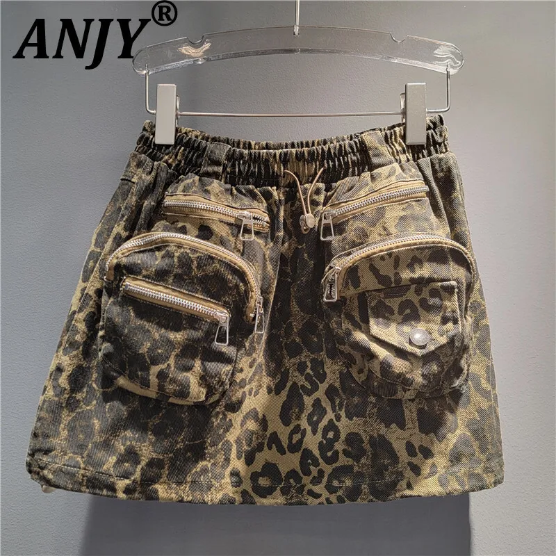 ANJY Summer New Women American Retro Streetwear Safari Style Leopard Printed Multi-Pocket Casual A-line Short Denim Skirts A7132
ANJY Summer New Women American Retro Streetwear Safari Style Leopard Printed Multi-Pocket Casual A-line Short Denim Skirts A7132