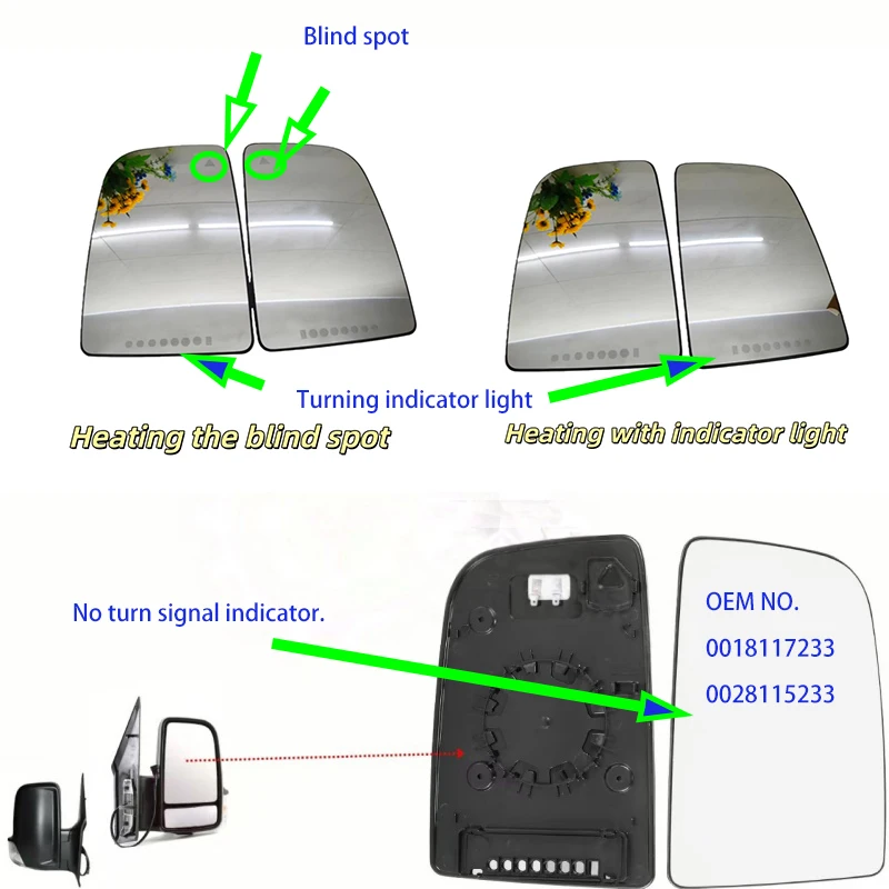 For Mercedes-Benz Sprinter Spint W906 2006-2018 Heating Car mirror with blind spot heating car mirror OE M0018117233 0028115233
For Mercedes-Benz Sprinter Spint W906 2006-2018 Heating Car mirror with blind spot heating car mirror OE M0018117233 0028115233