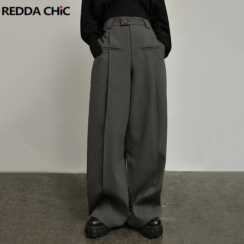 REDDACHIC Solid Pleated Front Wide Suit Pants Men Retro Gray Pockets Loose Casual Straight Trousers Office Work Formal Clothes
REDDACHIC Solid Pleated Front Wide Suit Pants Men Retro Gray Pockets Loose Casual Straight Trousers Office Work Formal Clothes