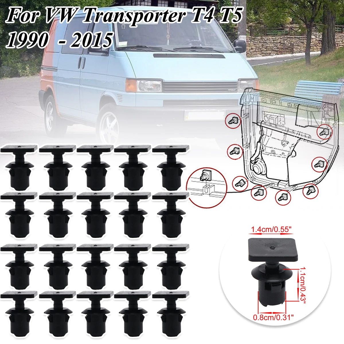 For VW Transporter T4 T5 1990 1991 1992 1994 - 2015 Car Door Panel Card Clip Roof Repair Headliner Fixing Retainer Lining Rivet
For VW Transporter T4 T5 1990 1991 1992 1994 - 2015 Car Door Panel Card Clip Roof Repair Headliner Fixing Retainer Lining Rivet