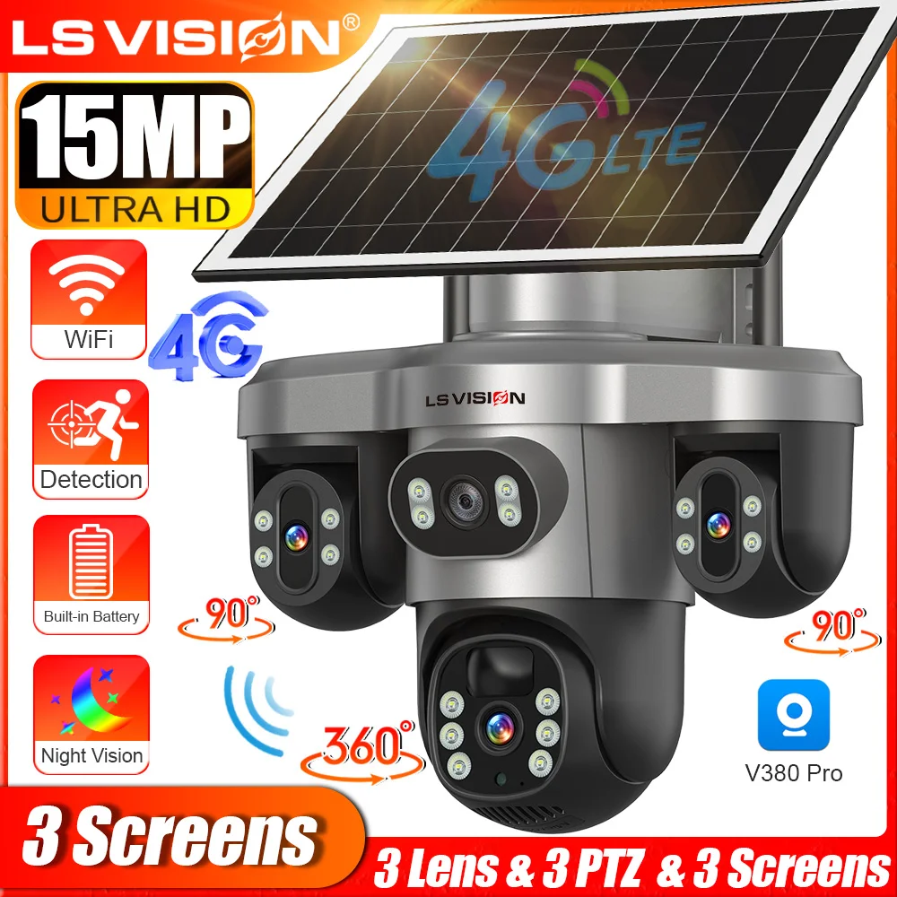 LS VISION 15MP 4G/WiFi Solar Camera Three Screens 10X Zoom Outdoor Surveillance Cameras Security PTZ PIR Night Vision CCTV V380
LS VISION 15MP 4G/WiFi Solar Camera Three Screens 10X Zoom Outdoor Surveillance Cameras Security PTZ PIR Night Vision CCTV V380